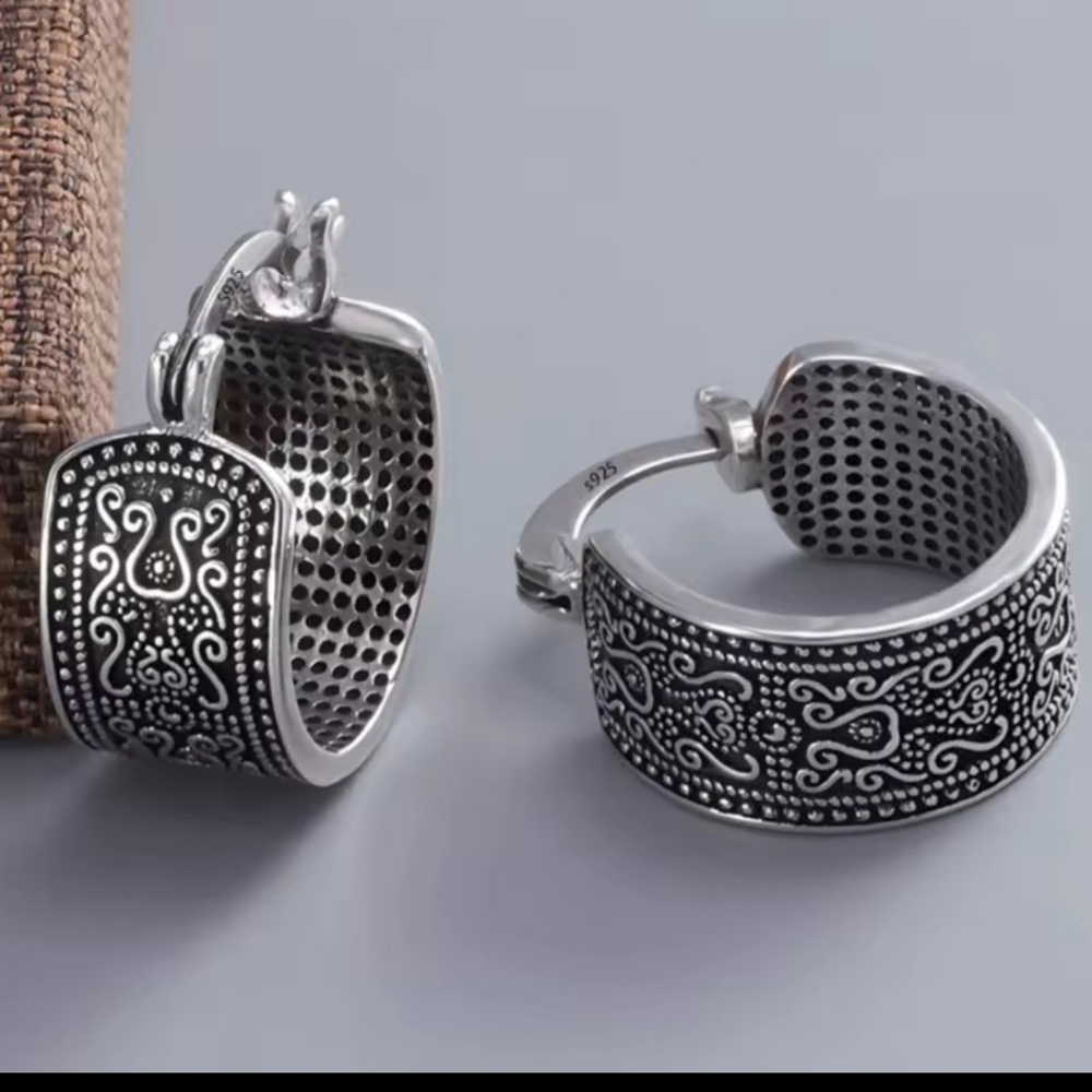 925 Sterling Silver Texture Flower Trendy Simple Earrings